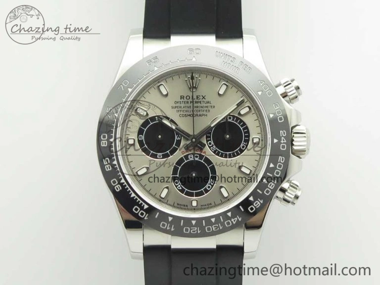 Daytona 116519 Noob 1:1 Best Edition 904L SS Case Gray Black Dial on Black Rubber Strap SA4130 (Free Extra Strap)