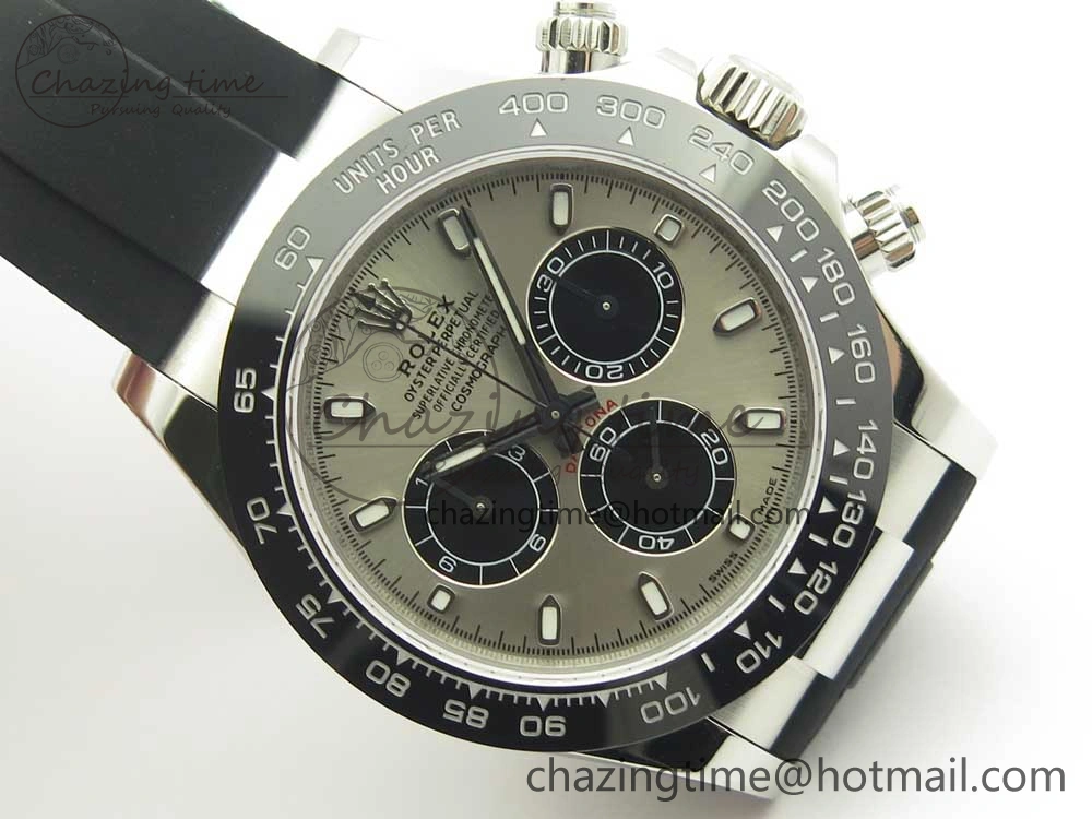 Daytona 116519 Noob 1:1 Best Edition 904L SS Case Gray Black Dial on Black Rubber Strap SA4130 (Free Extra Strap)