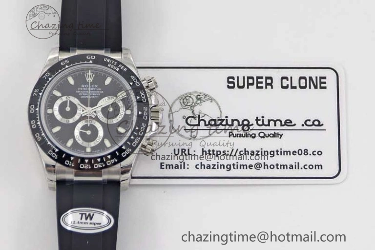 Daytona 116519 SS TWF 1:1 Best Edition 904L Steel Black Dial on Oysterflex Strap A7750