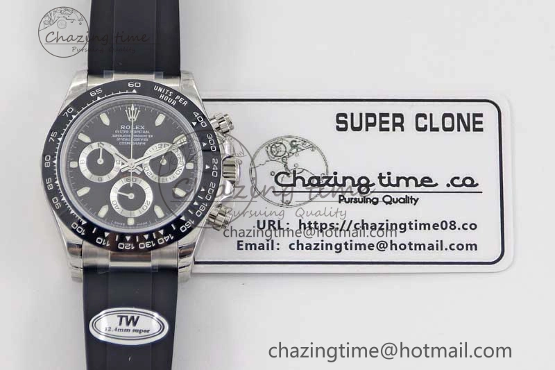 Daytona 116519 SS TWF 1:1 Best Edition 904L Steel Black Dial on Oysterflex Strap A7750