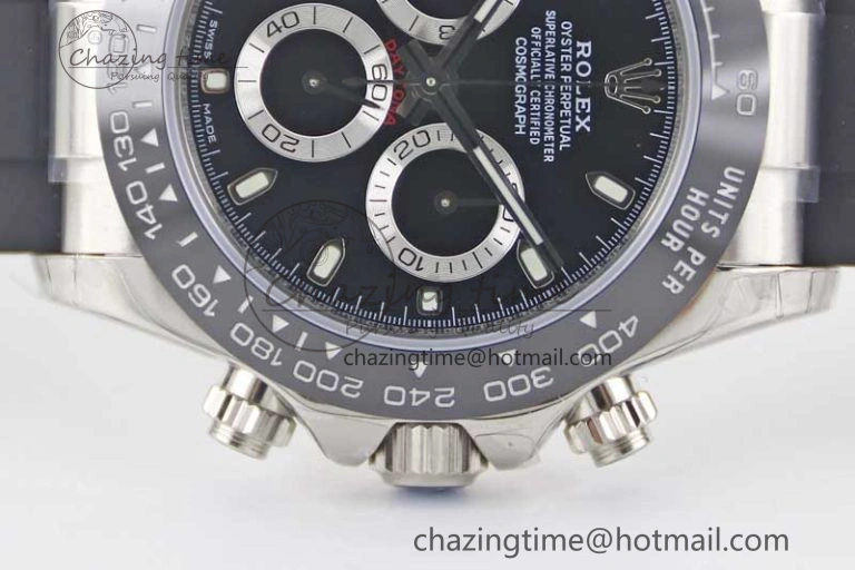 Daytona 116519 SS TWF 1:1 Best Edition 904L Steel Black Dial on Oysterflex Strap A7750
