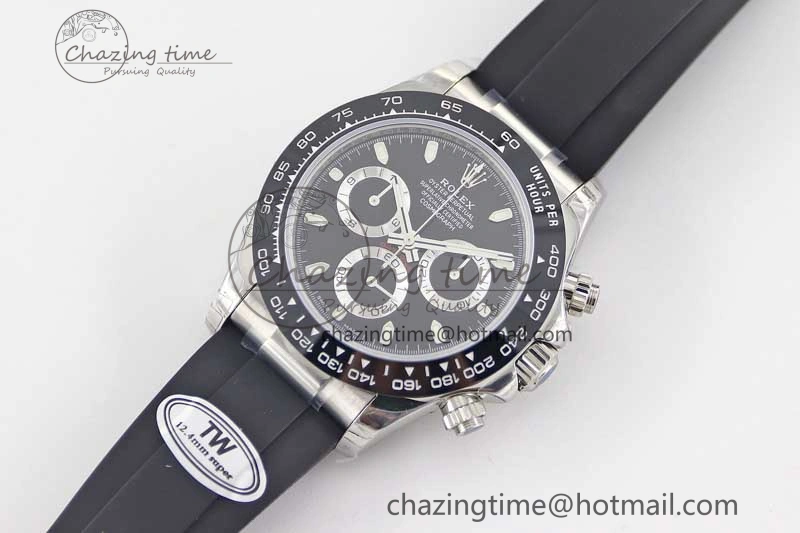 Daytona 116519 SS TWF 1:1 Best Edition 904L Steel Black Dial on Oysterflex Strap A7750