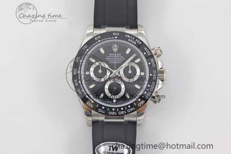 Daytona 116519 SS TWF 1:1 Best Edition 904L Steel Black Dial on Oysterflex Strap A7750