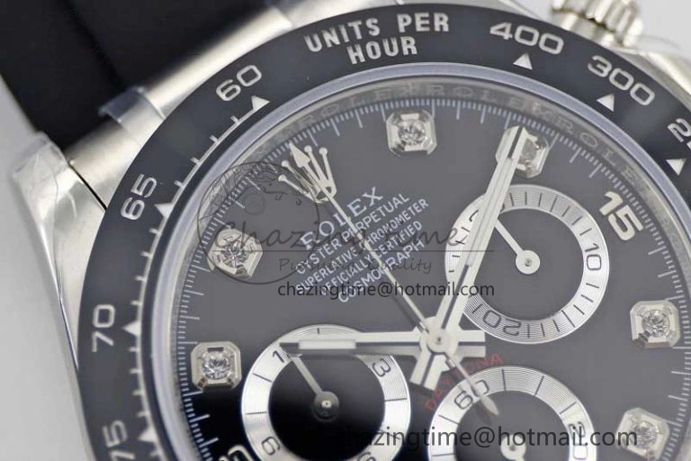 Daytona 116519 SS TWF 1:1 Best Edition 904L Steel Black Diamonds Dial on Oysterflex Strap A7750
