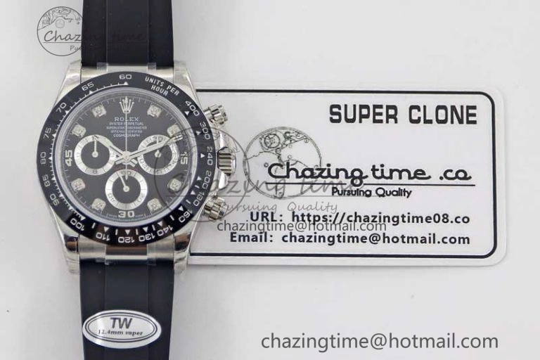 Daytona 116519 SS TWF 1:1 Best Edition 904L Steel Black Diamonds Dial on Oysterflex Strap A7750