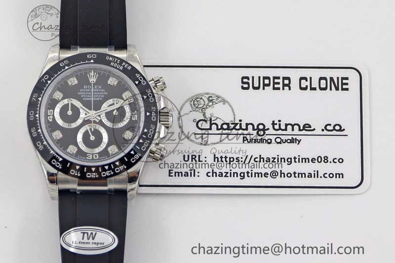 Daytona 116519 SS TWF 1:1 Best Edition 904L Steel Black Diamonds Dial on Oysterflex Strap A7750