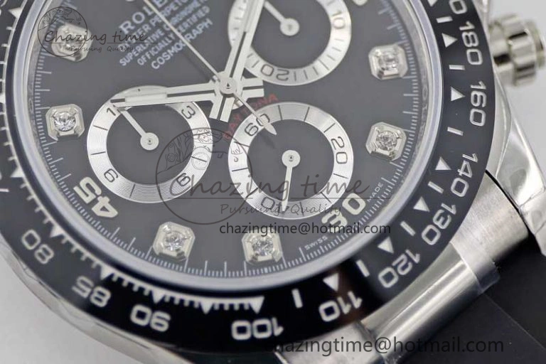 Daytona 116519 SS TWF 1:1 Best Edition 904L Steel Black Diamonds Dial on Oysterflex Strap A7750