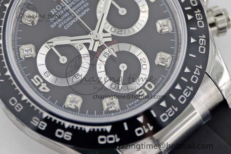 Daytona 116519 SS TWF 1:1 Best Edition 904L Steel Black Diamonds Dial on Oysterflex Strap A7750