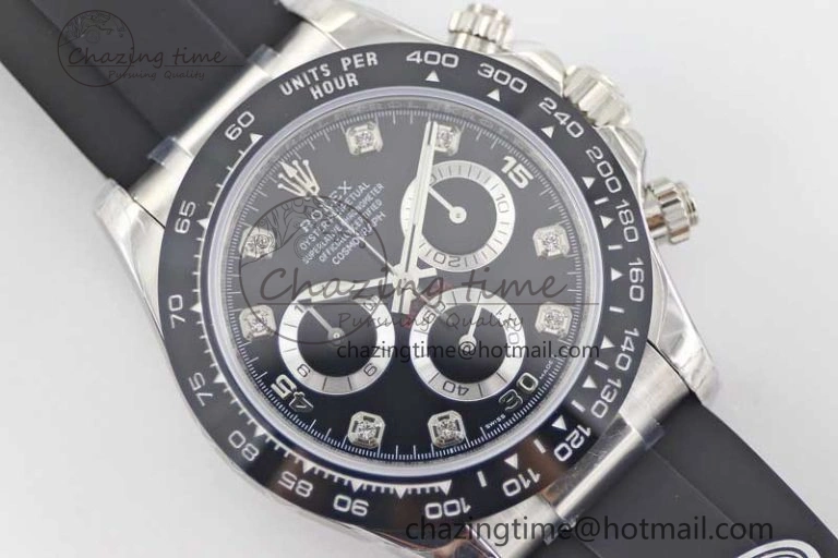 Daytona 116519 SS TWF 1:1 Best Edition 904L Steel Black Diamonds Dial on Oysterflex Strap A7750