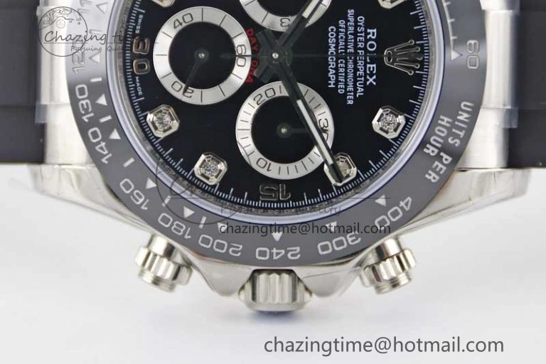 Daytona 116519 SS TWF 1:1 Best Edition 904L Steel Black Diamonds Dial on Oysterflex Strap A7750