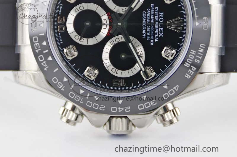 Daytona 116519 SS TWF 1:1 Best Edition 904L Steel Black Diamonds Dial on Oysterflex Strap A7750