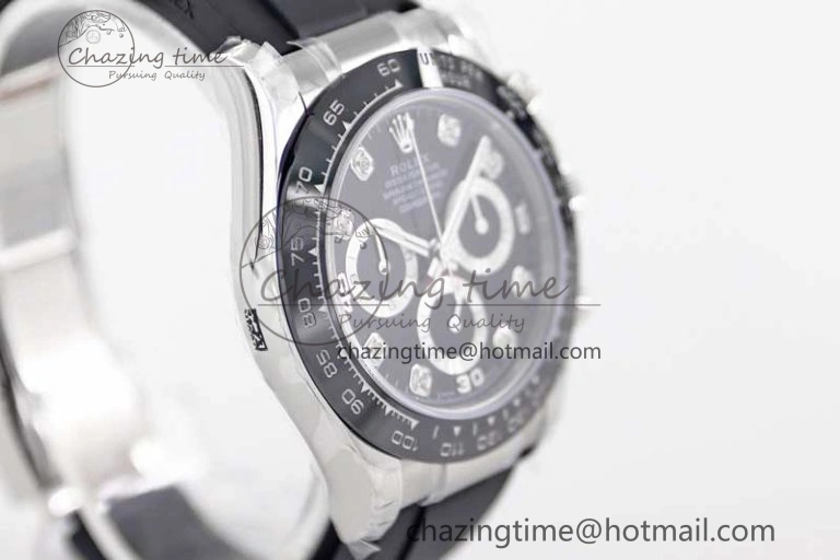 Daytona 116519 SS TWF 1:1 Best Edition 904L Steel Black Diamonds Dial on Oysterflex Strap A7750