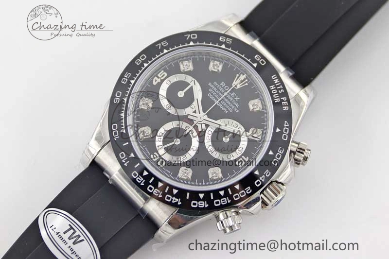 Daytona 116519 SS TWF 1:1 Best Edition 904L Steel Black Diamonds Dial on Oysterflex Strap A7750