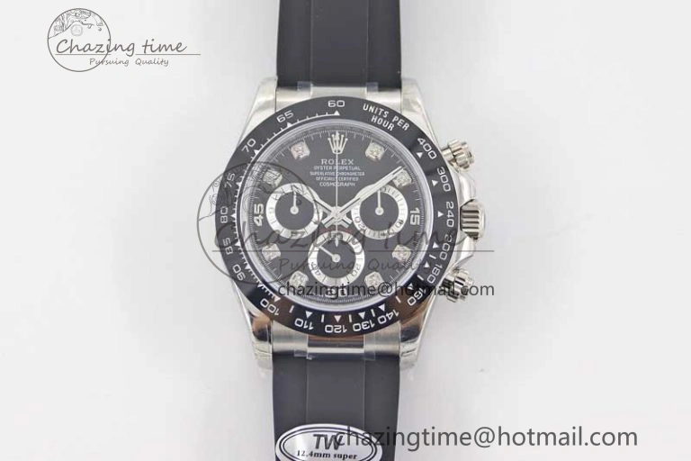 Daytona 116519 SS TWF 1:1 Best Edition 904L Steel Black Diamonds Dial on Oysterflex Strap A7750