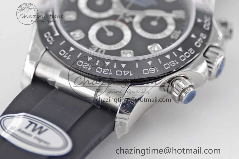 Daytona 116519 SS TWF 1:1 Best Edition 904L Steel Black Diamonds Dial on Oysterflex Strap A7750