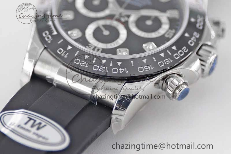 Daytona 116519 SS TWF 1:1 Best Edition 904L Steel Black Diamonds Dial on Oysterflex Strap A7750