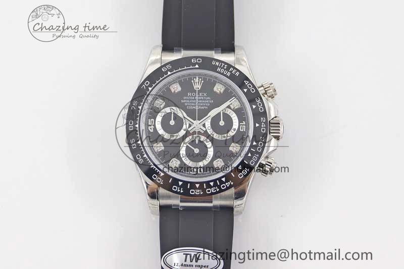 Daytona 116519 SS TWF 1:1 Best Edition 904L Steel Black Diamonds Dial on Oysterflex Strap A7750
