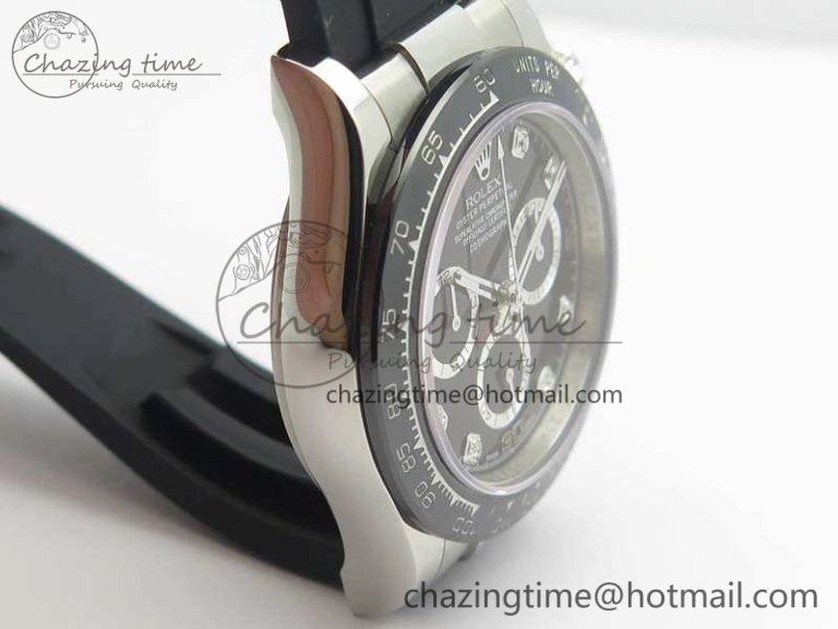 Daytona 116519LN JH Best Edition Black Dial Crystal Markers On Rubber Strap A4130 (Free XS Rubber Strap)