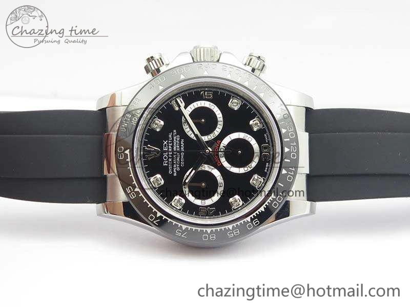 Daytona 116519LN JH Best Edition Black Dial Crystal Markers On Rubber Strap A4130 (Free XS Rubber Strap)