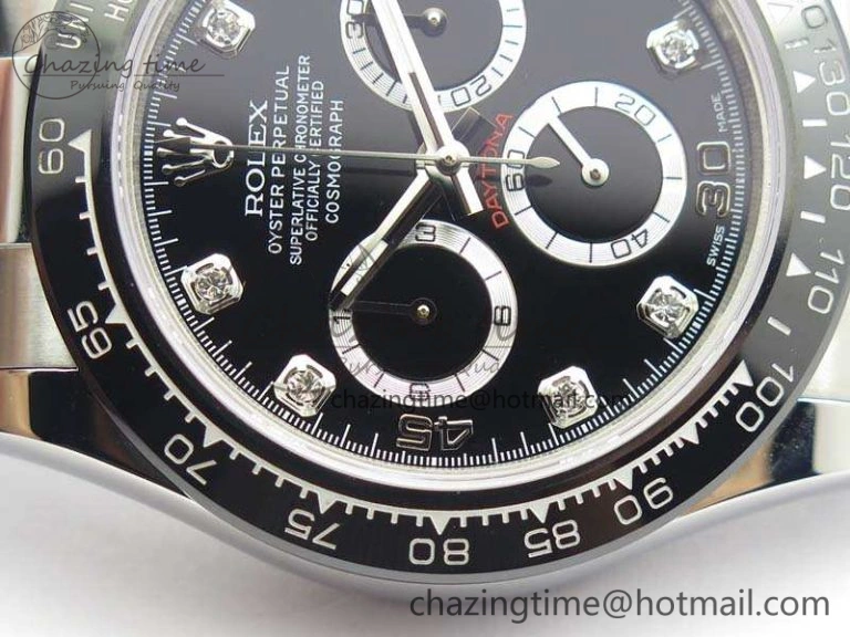 Daytona 116519LN JH Best Edition Black Dial Crystal Markers On Rubber Strap A4130 (Free XS Rubber Strap)