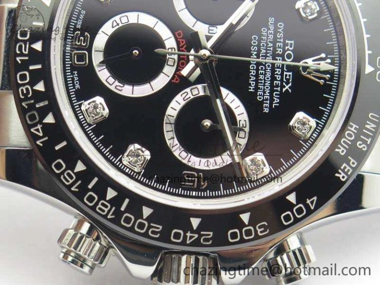 Daytona 116519LN JH Best Edition Black Dial Crystal Markers On Rubber Strap A4130 (Free XS Rubber Strap)