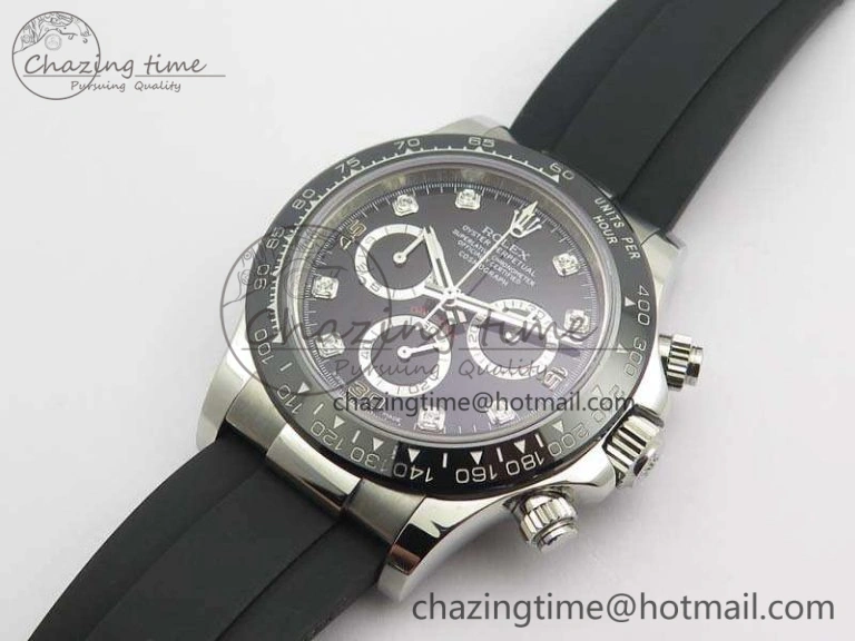 Daytona 116519LN JH Best Edition Black Dial Crystal Markers On Rubber Strap A4130 (Free XS Rubber Strap)