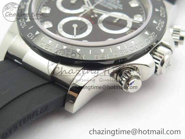 Daytona 116519LN JH Best Edition Black Dial Crystal Markers On Rubber Strap A4130 (Free XS Rubber Strap)
