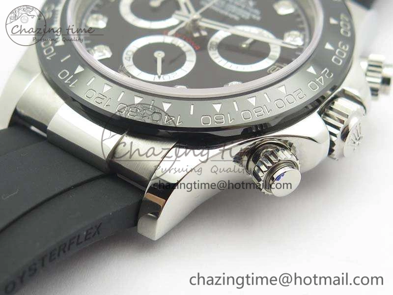 Daytona 116519LN JH Best Edition Black Dial Crystal Markers On Rubber Strap A4130 (Free XS Rubber Strap)