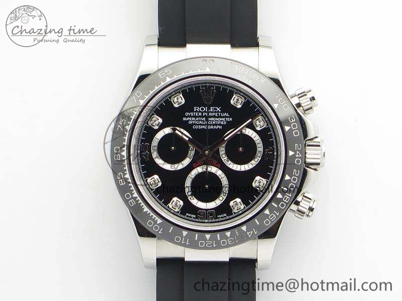 Daytona 116519LN JH Best Edition Black Dial Crystal Markers On Rubber Strap A4130 (Free XS Rubber Strap)