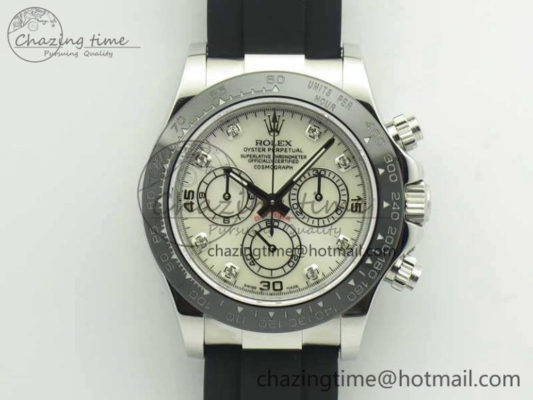 Daytona 116519LN JH Best White MOP Crystal Dial On Rubber Strap A4130 (Free XS Rubber )