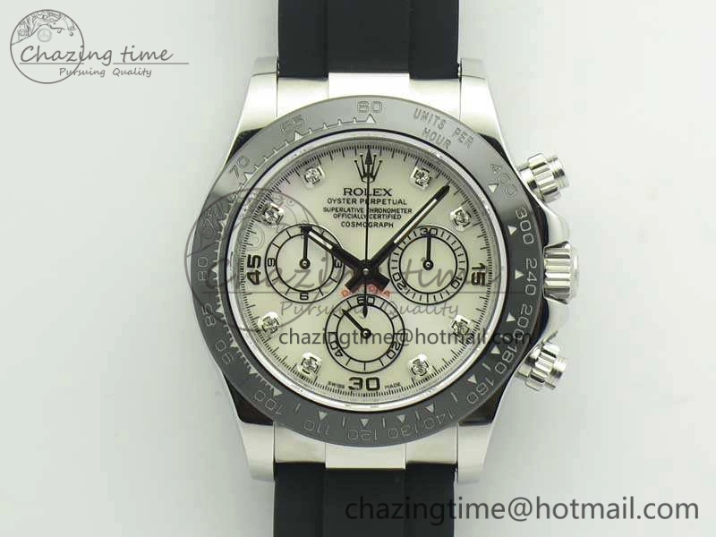 Daytona 116519LN JH Best White MOP Crystal Dial On Rubber Strap A4130 (Free XS Rubber )