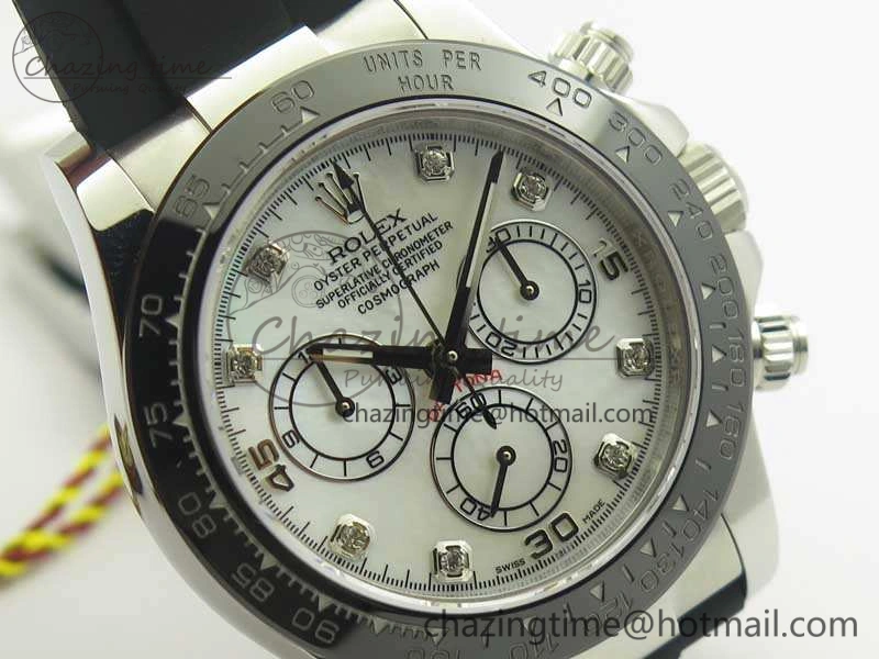 Daytona 116519LN JH Best White MOP Crystal Dial On Rubber Strap A4130 (Free XS Rubber )