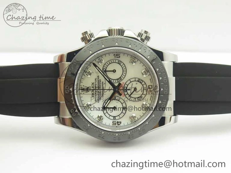 Daytona 116519LN JH Best White MOP Crystal Dial On Rubber Strap A4130 (Free XS Rubber )