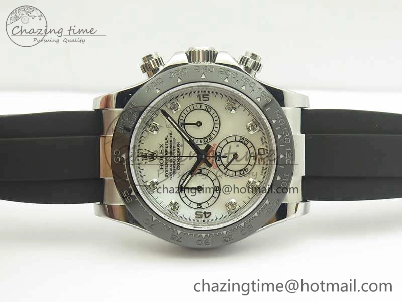 Daytona 116519LN JH Best White MOP Crystal Dial On Rubber Strap A4130 (Free XS Rubber )