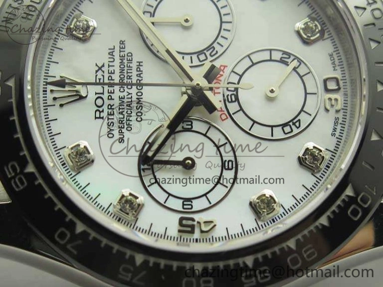 Daytona 116519LN JH Best White MOP Crystal Dial On Rubber Strap A4130 (Free XS Rubber )