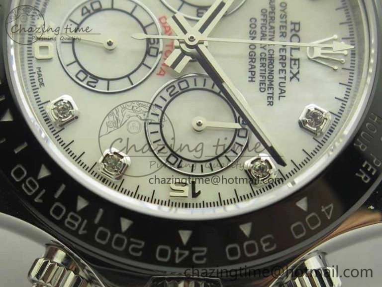 Daytona 116519LN JH Best White MOP Crystal Dial On Rubber Strap A4130 (Free XS Rubber )