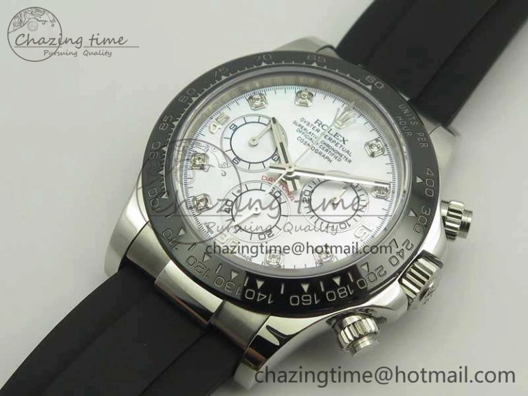 Daytona 116519LN JH Best White MOP Crystal Dial On Rubber Strap A4130 (Free XS Rubber )