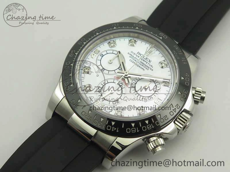 Daytona 116519LN JH Best White MOP Crystal Dial On Rubber Strap A4130 (Free XS Rubber )