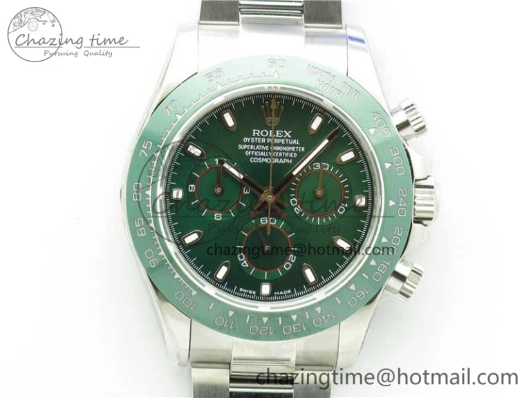 Daytona 116520 Real Ceramic Bezel SS UBF Best Edition Green Stick Markers Dial on SS Bracelet A7750