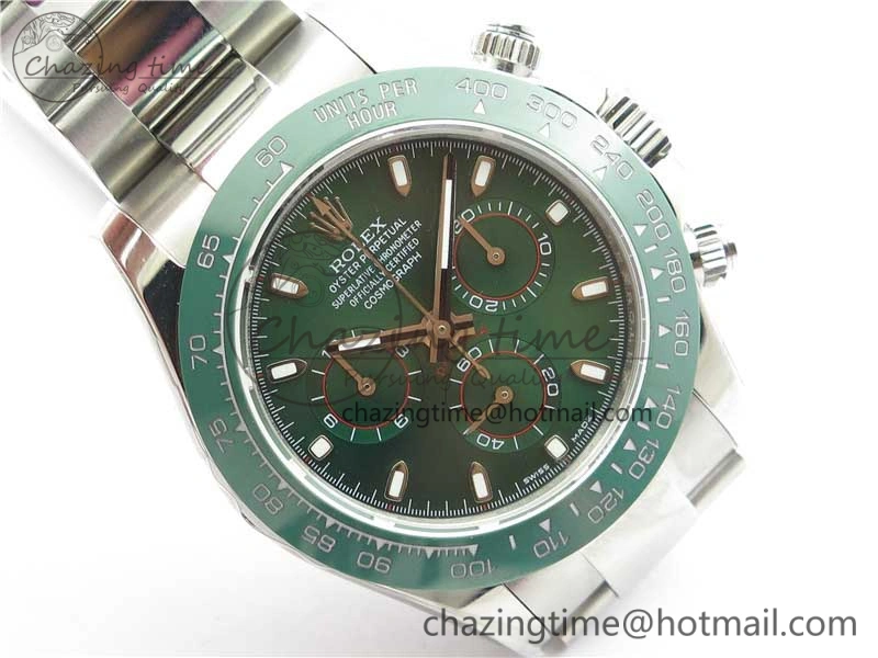 Daytona 116520 Real Ceramic Bezel SS UBF Best Edition Green Stick Markers Dial on SS Bracelet A7750