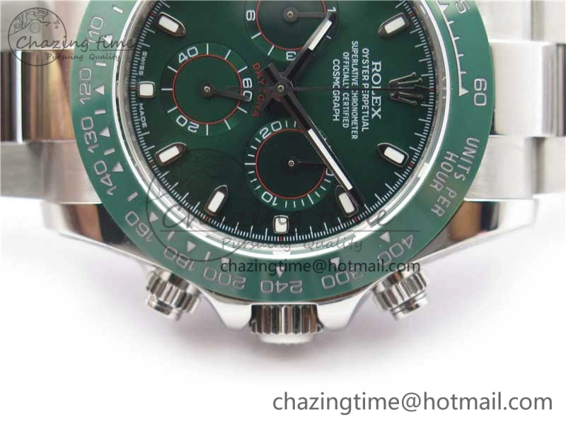 Daytona 116520 Real Ceramic Bezel SS UBF Best Edition Green Stick Markers Dial on SS Bracelet A7750
