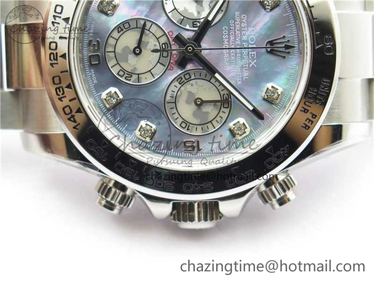 Daytona 116520 SS UBF Best Edition Ice Blue MOP Crystal Markers Dial on SS Bracelet A7750