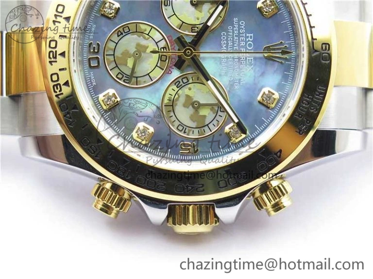 Daytona 116520 SS YG UBF Best Edition Ice Blue MOP Crystal Markers Dial on SS YG Bracelet A7750