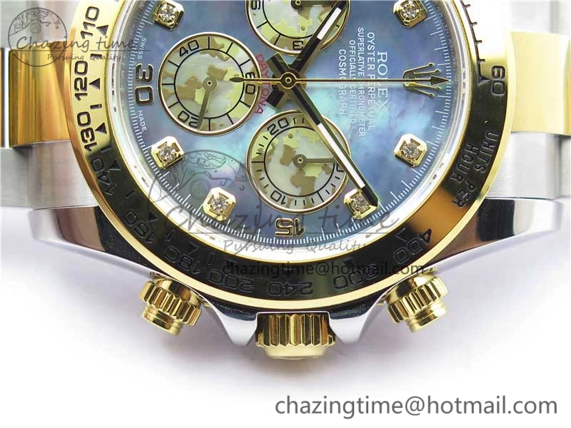 Daytona 116520 SS YG UBF Best Edition Ice Blue MOP Crystal Markers Dial on SS YG Bracelet A7750