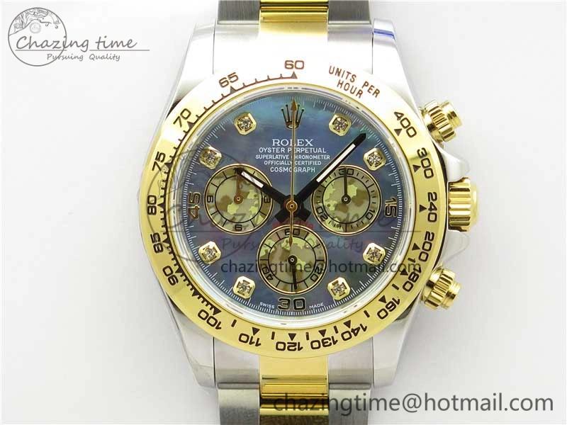 Daytona 116520 SS YG UBF Best Edition Ice Blue MOP Crystal Markers Dial on SS YG Bracelet A7750