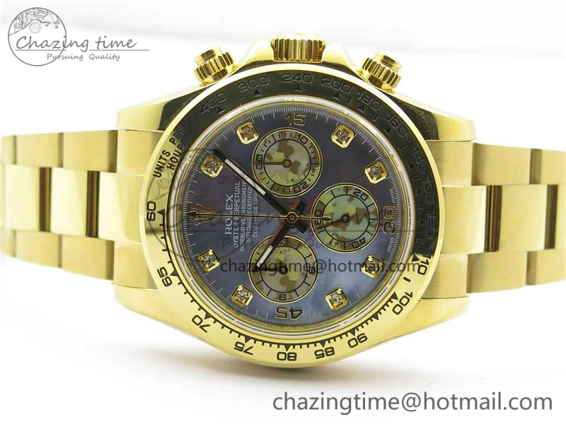 Daytona 116520 YG UBF Best Edition Ice Blue MOP Crystal Markers Dial on YG Bracelet A7750