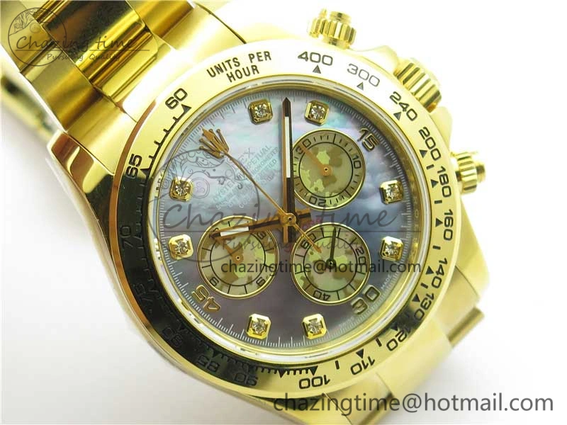 Daytona 116520 YG UBF Best Edition Ice Blue MOP Crystal Markers Dial on YG Bracelet A7750
