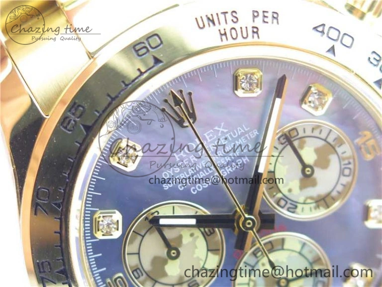 Daytona 116520 YG UBF Best Edition Ice Blue MOP Crystal Markers Dial on YG Bracelet A7750