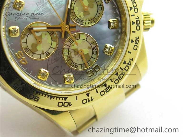 Daytona 116520 YG UBF Best Edition Ice Blue MOP Crystal Markers Dial on YG Bracelet A7750