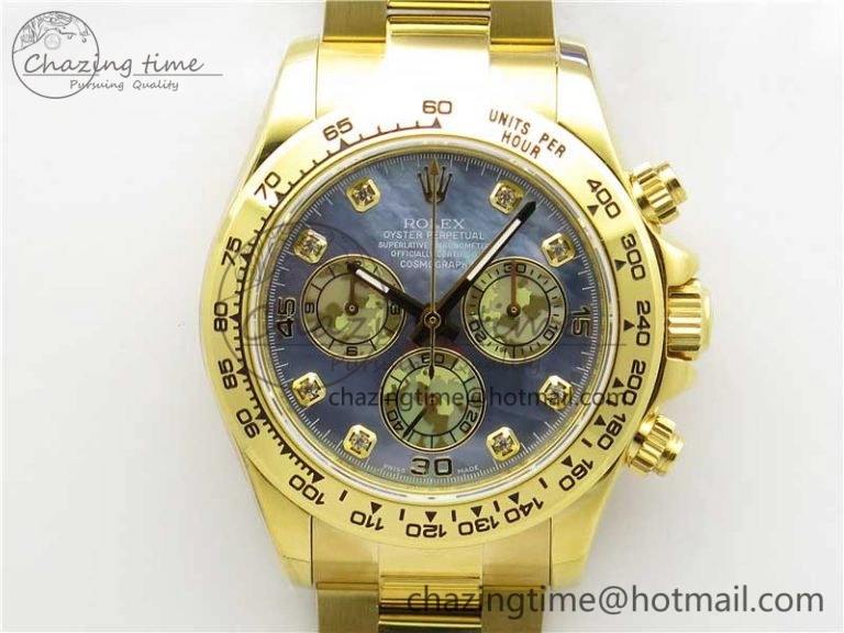 Daytona 116520 YG UBF Best Edition Ice Blue MOP Crystal Markers Dial on YG Bracelet A7750